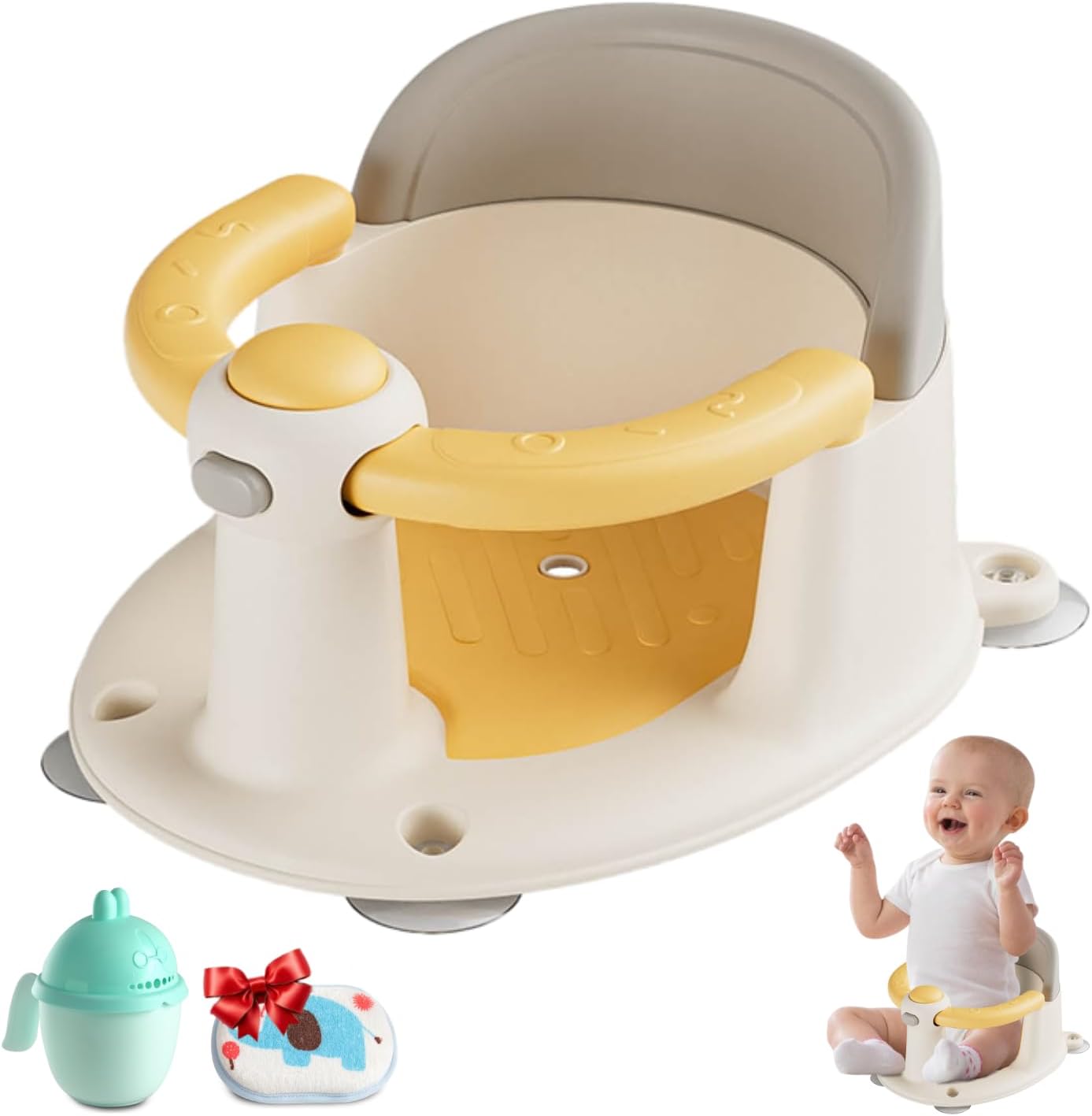 Baby Bath Seat 6+ Months Baby Bath Seat with Suction Cup Non Slip Removable Yellow