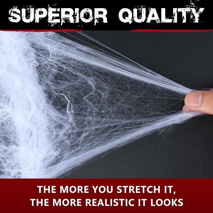 PartyToko 500 sqft Spider Webs Halloween Decorations Bonus with 10 Fake Spiders, Super Stretch Cobwebs for Halloween Indoor and Outdoor Party Supplies 1