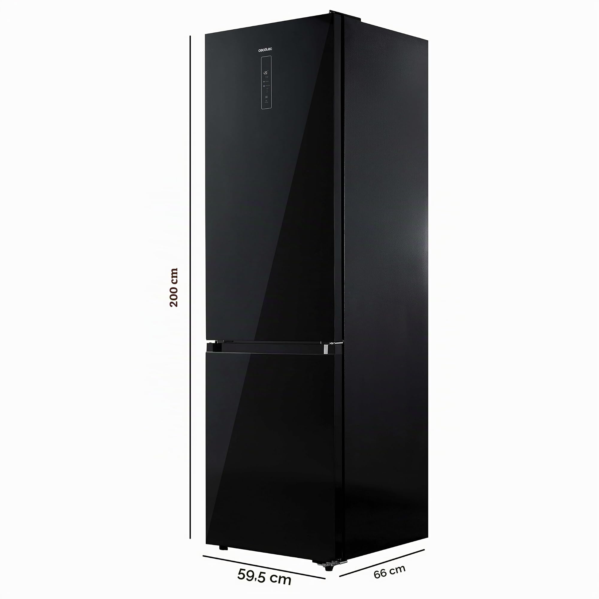Cecotec Frigorífico Combi No Frost de 405L Bolero CoolMarket Combi 405 MC Elite Black Glass D. 200 cm de Alto, 59,5 cm de Ancho, Clase D, MetalFlex Cooling, Fresh Flex, Interior en Elite Grey, Negro