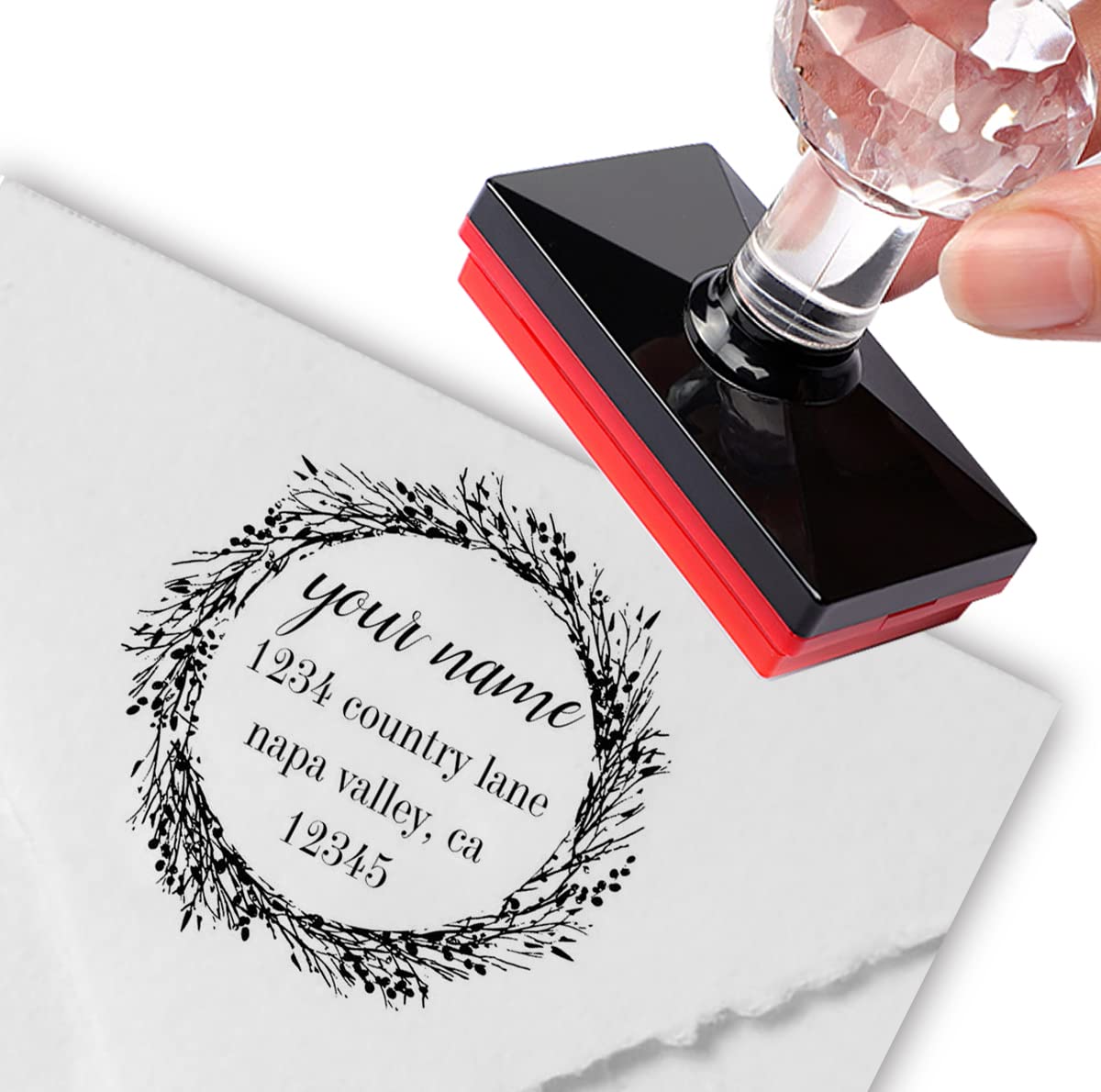 Custom Stamp Personalized Stamp Rustic Wreath Family Name Return Address Inking Stamp Returns Stamps Name Tags Address Labels