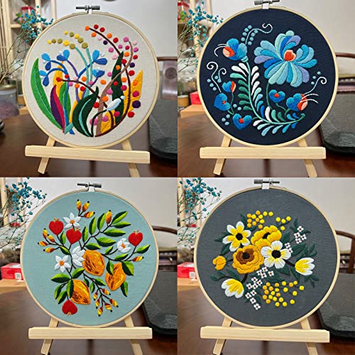 Picoey EMBK-W Modern Flower Heart Embroidery Kit For Beginners With Pattern And Instructions,4 Pack Cross Stitch Kits,2 Wooden Embroidery Hoops,Threads And Needles,Needlepoint Kit For Adults thumb #3