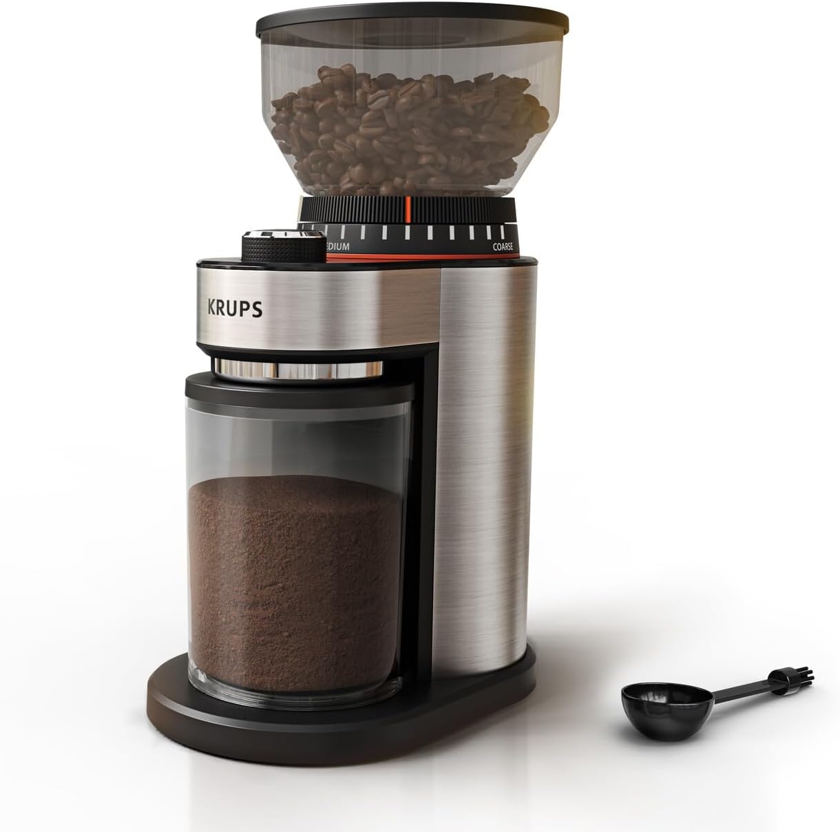 Flat Burr Coffee Grinder Electric, 18 Adjustable Grind Settings, 2-20 Cups per Grind, Single Touch, Coffee Bean and Spice Grinder, Stainless Steel, Black