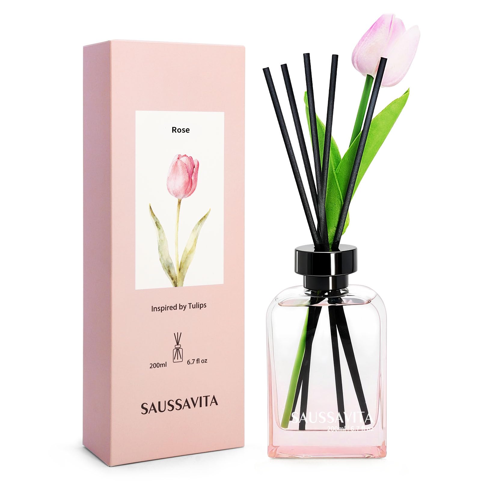 Reed Diffuser Set with Tulip Flowers Vintage Rectangular Bottle Rose Scent Reed Diffusers 6 76 fl oz for