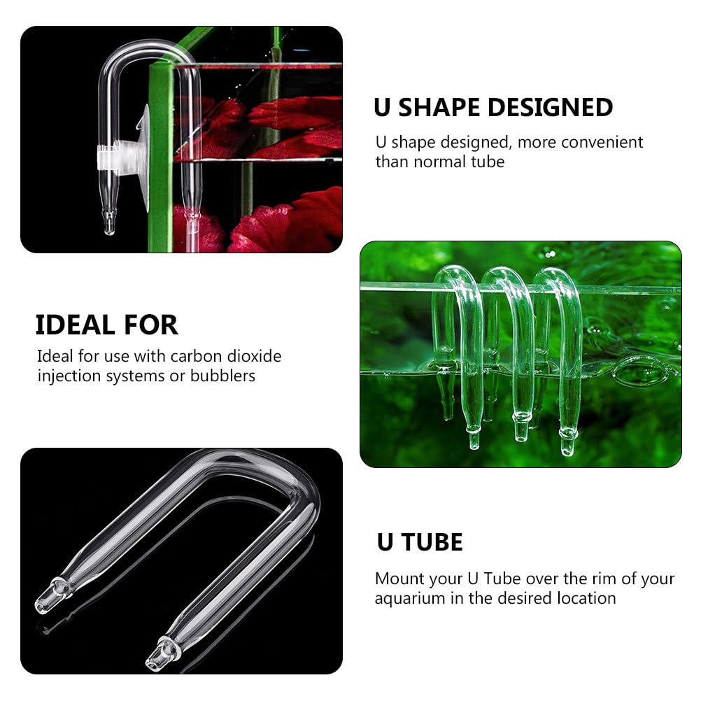 POPETPOP Difusor de CO2 para acuario en forma de U Tubo de vidrio de refinación de CO2 Tubo de dióxido de carbono Conector de manguera para acuario Fish Tank Accesorios de bomba de aire transparente