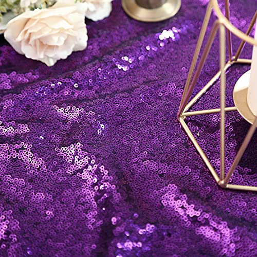 Image of B-COOL Purple Sequin Tablecloth Decorations: Sparkly Mermaid Tablecloths 50x80 Inch Halloween Glitter Table Overlay Bridal Shower Carnival Rectangular Tablecloths