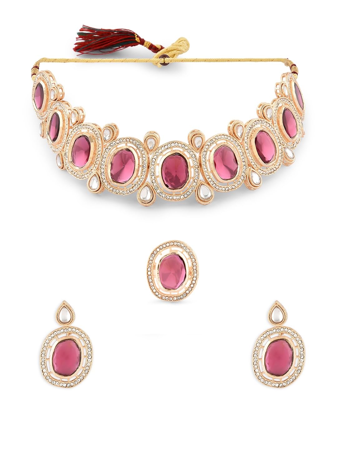 ZAVERI PEARLS Wine Color Stones Dazzling Austrian Diamonds Kundan Necklace Earring & Ring Set For Women-ZPFK18429 (B0DBQCP5XQ) Amazon Price History, Amazon Price Tracker