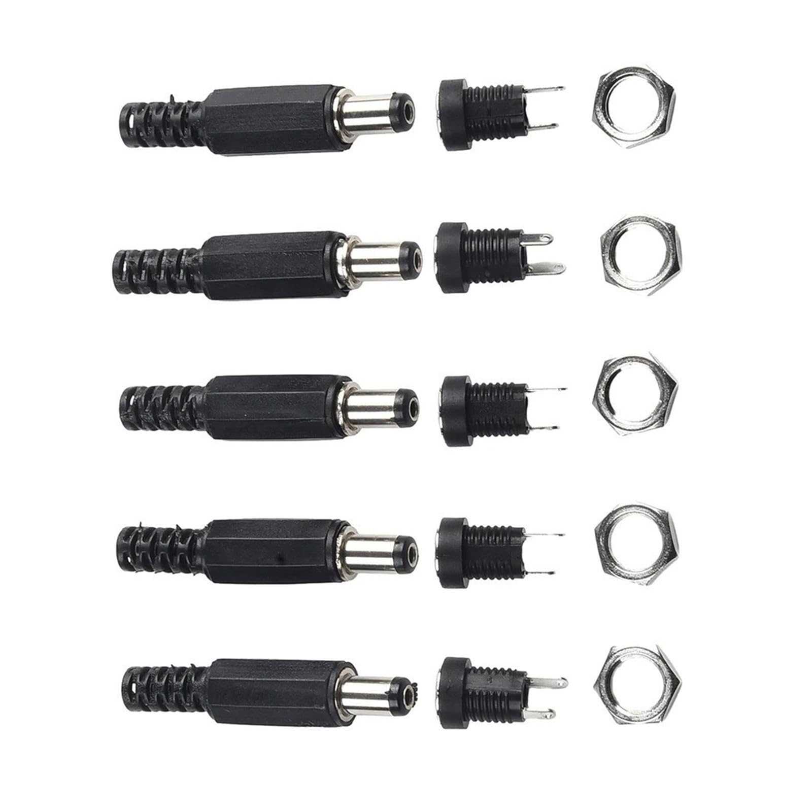 AC DC Adapter Extended DC Connector Black Silver Panel Mount 5,5 x 2,1 mm