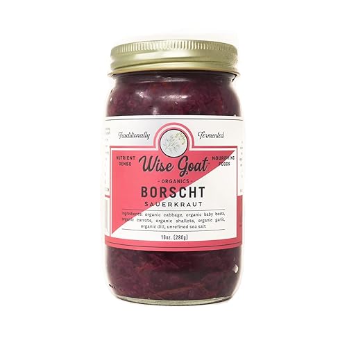 Wise Goat Organics - Chucrut probiótico fermentado orgánico crudo, variedad "Borscht" vegano, sin gluten, sin OMG, probiótico tarro de vidrio de 16