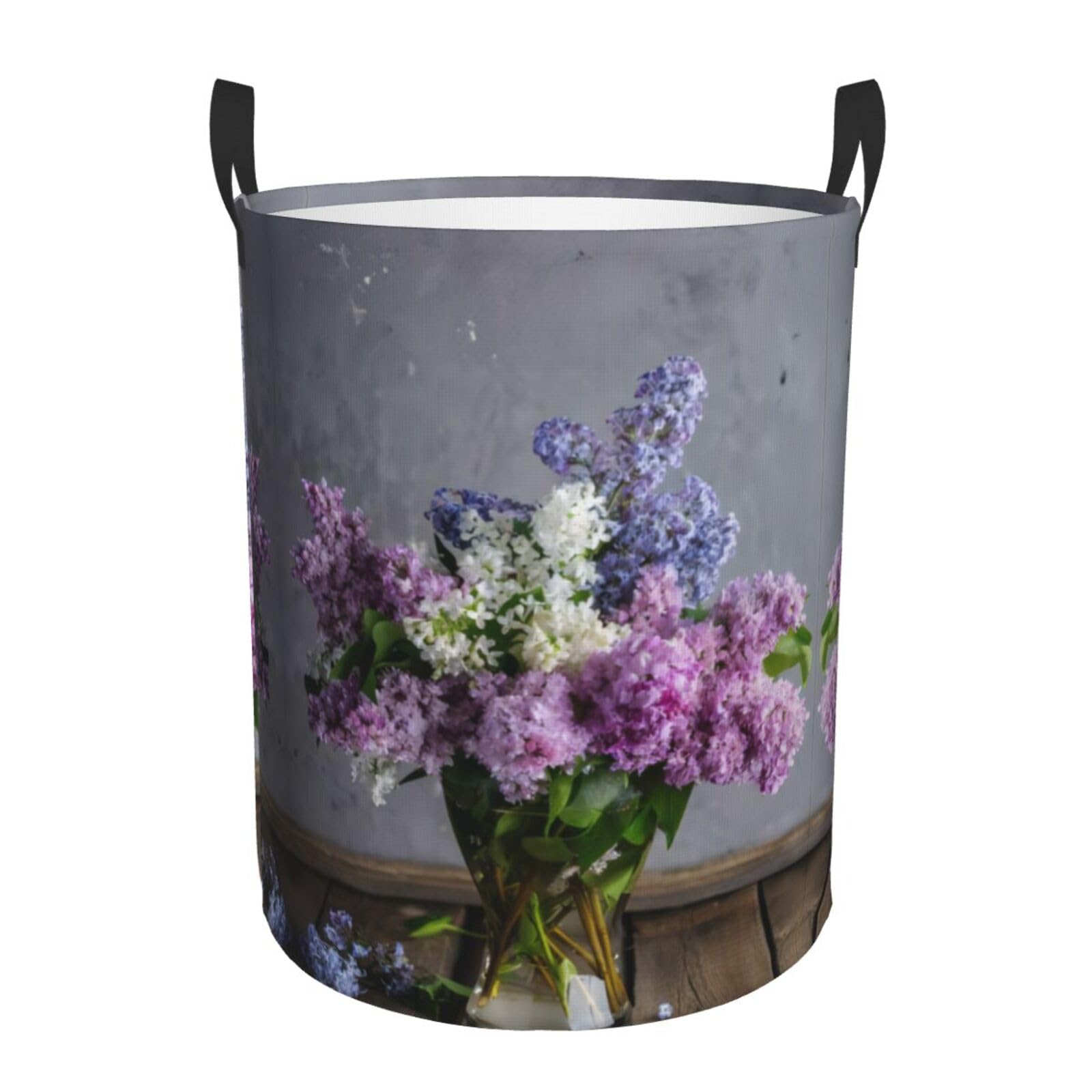 M Circular Hamper Lilac Flowers Print Storage Basket for Home