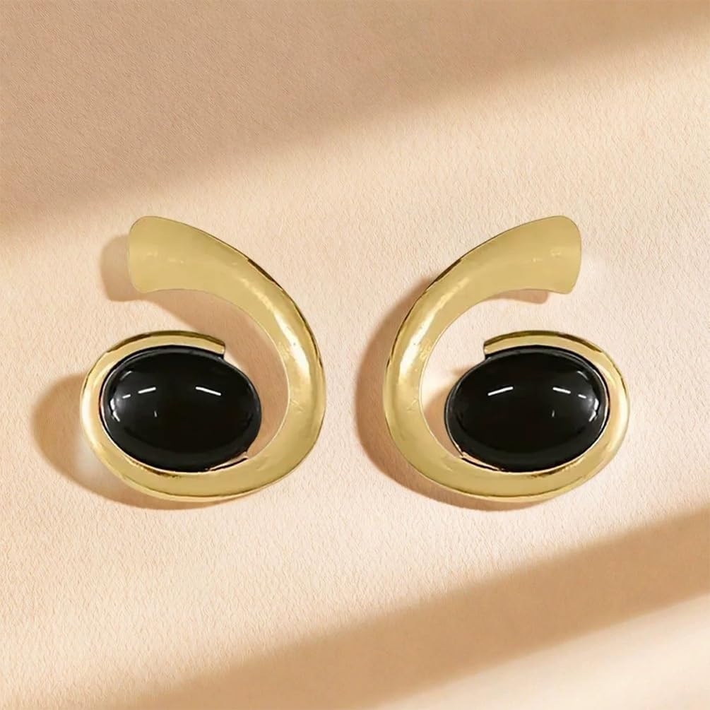 Chunky Gold Turquoise Swirl Stud Earrings for Women Statement Unique Black Oval Crystal Earring Vintage Jewelry Gift Western Party Costume Accessories - Image 9