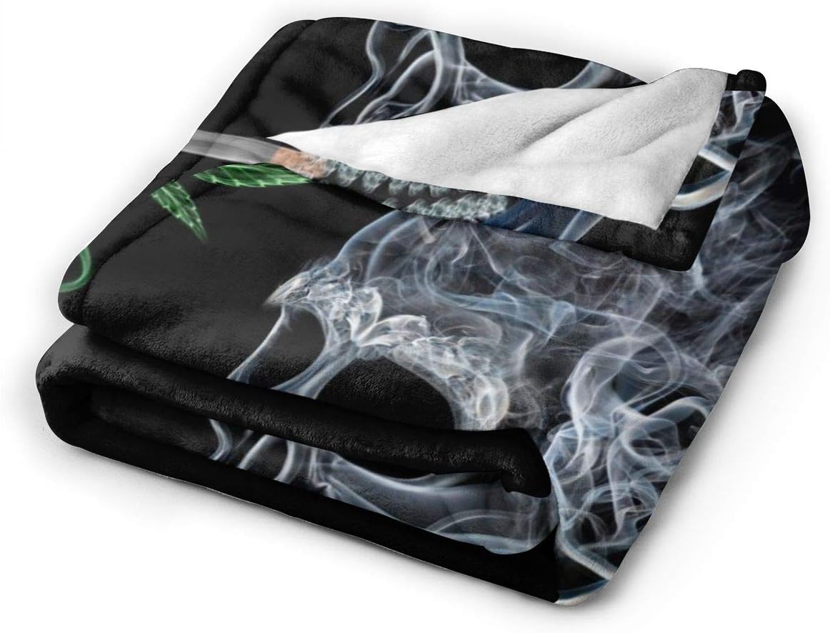 Marijuana Pot Leaf Weed Skull Smoking Fleece Blanket Throw Lightweight Blanket Super Soft Cozy Bed Warm Blanket for Living Room/Bedroom All Season (Color1, 80" × 60")