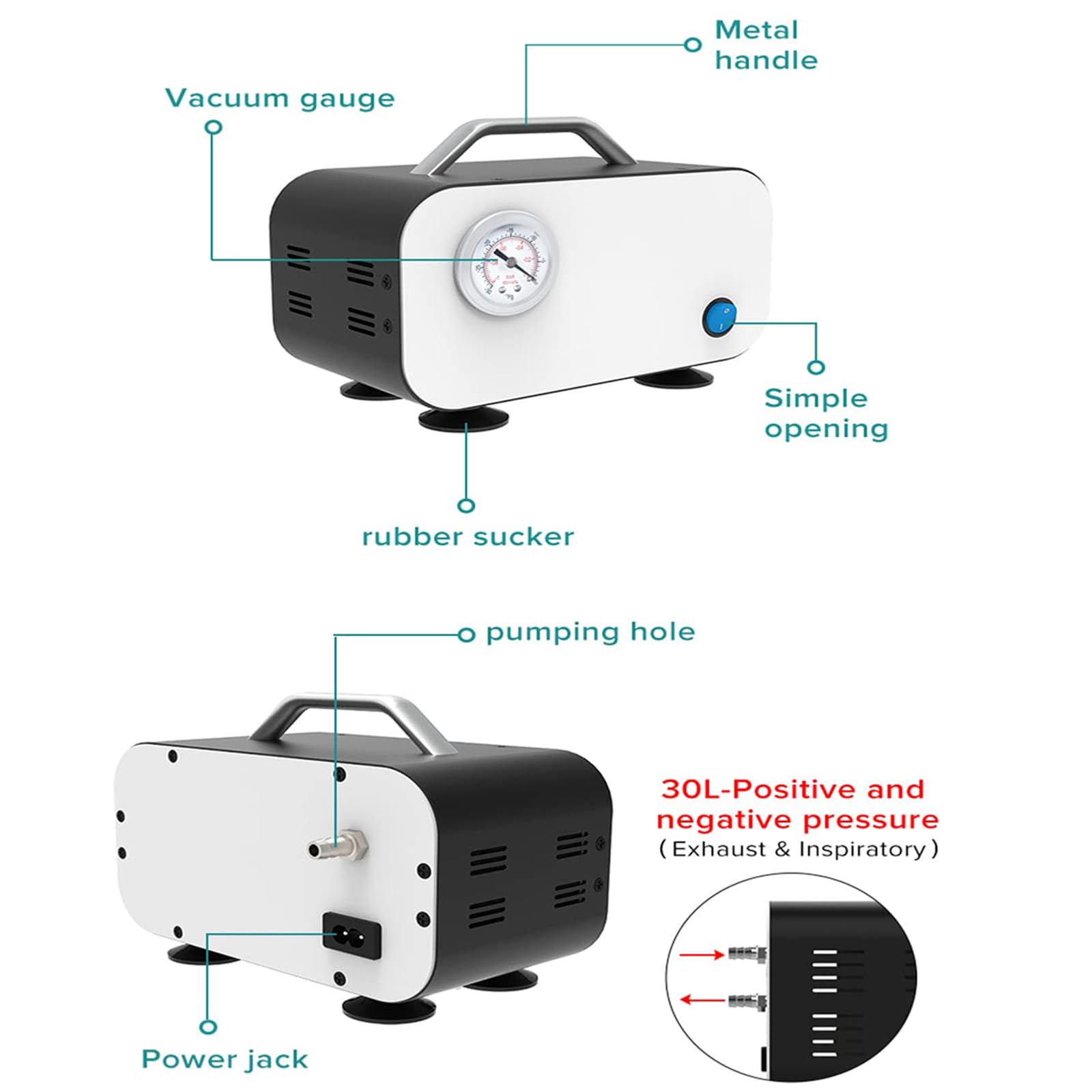 Bomba de vacío de Laboratorio con Membrana sin Aceite, Bombas de Filtro de Laboratorio portátiles, Velocidad de Bombeo rápida de 10L/15L/30L por Minuto (30L)