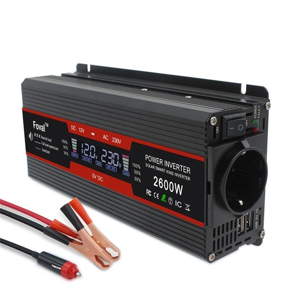 Inversor Inversor de Pantalla 1500W/2000W/2600W DC 12V a convertidor Transformador Voltaje Solar CA 220V(2600w)
