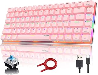 Hoopond Mechanical Keyboard, AK33 8 Rainbow LED Backlit USB Cable Gaming Mechanical Keyboard, 82-key Compact Mechanical Gaming Keyboard with Anti-ghosting Keys for Gamers & Typists(Blue switch, Pink)