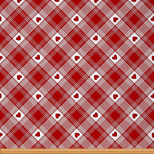 Tartan Plaid Upholstery Fabric for Chairs,Rainbow Buffalo Check Outdoor Fabric by The Yard,Valentines Day Heart Love Fabric for Upholstery and DIY Projects,2 Yards,(L184*W150cm) Red White