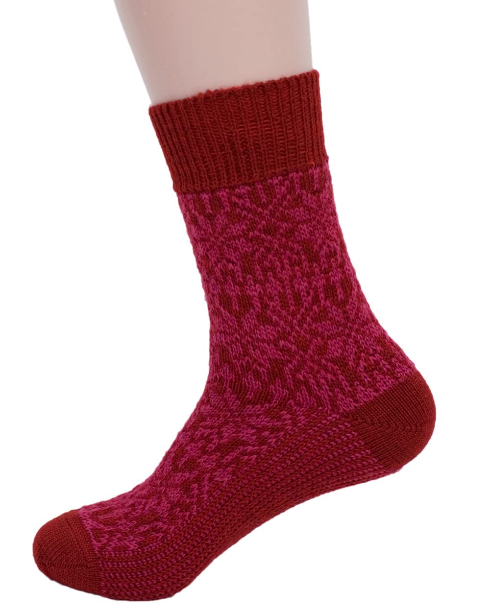 Hirsch Natur Women's Poppy/Raspberry Merino Socks Snowstar, 100% Wool (Organic)(/Rasperry, 11.5-13)