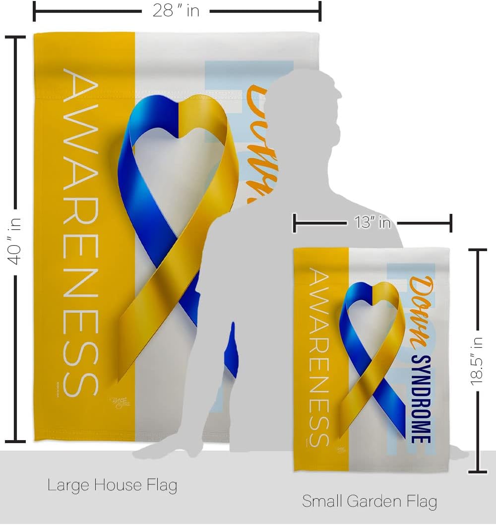 Breeze Decor Down Syndrome Awareness House Flag Set Support Inspirational Survivor Ribbon Prevention Cancer Autism Breast BLM Wall Art Banner Small Garden Yard Gift Home Decoration, Made in USA