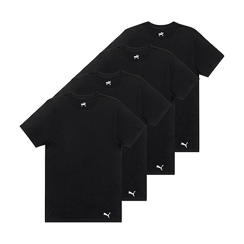 PUMA Pacote com 4 camisetas masculinas de algodão com gola redonda e manga curta