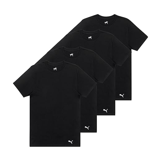 PUMA Pacote com 4 camisetas masculinas de algodão com gola redonda e manga curta