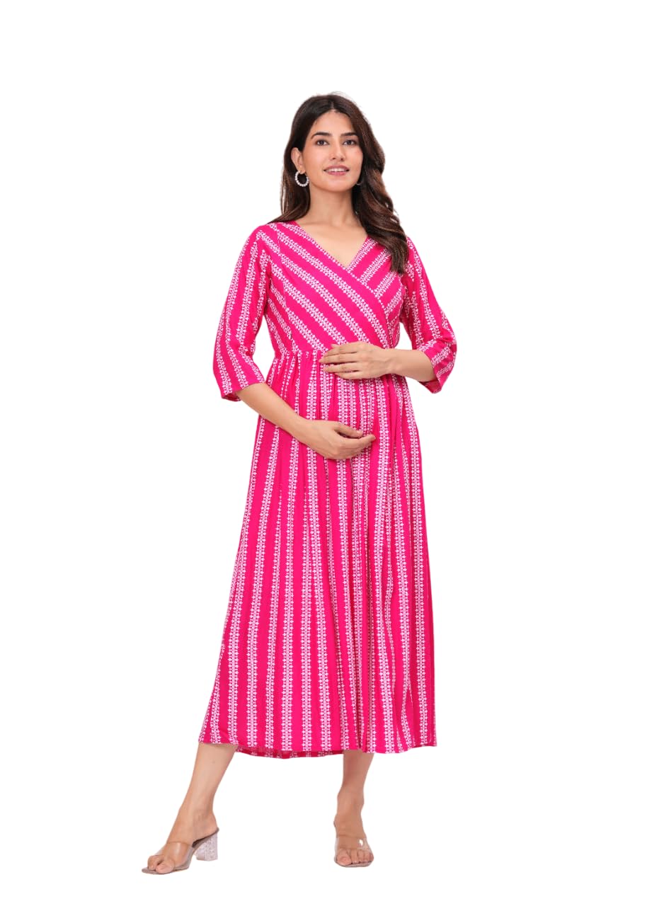 khejal Breathable Cotton Feeding Kurti for Women | Floral Maternity Gown for Pregnancy & Post Delivery | Stylish & Comfortable Nursing Dress-picture-7
