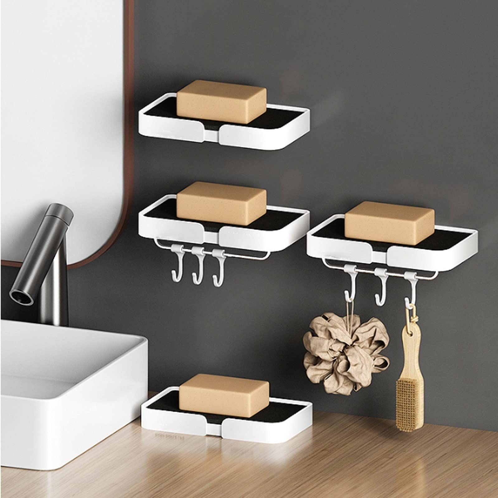 Jabonera Jabonera Que se Puede Usar en escritorios montados en la Pared con una Esponja para desagüe. Adecuada para baños y cocinas.