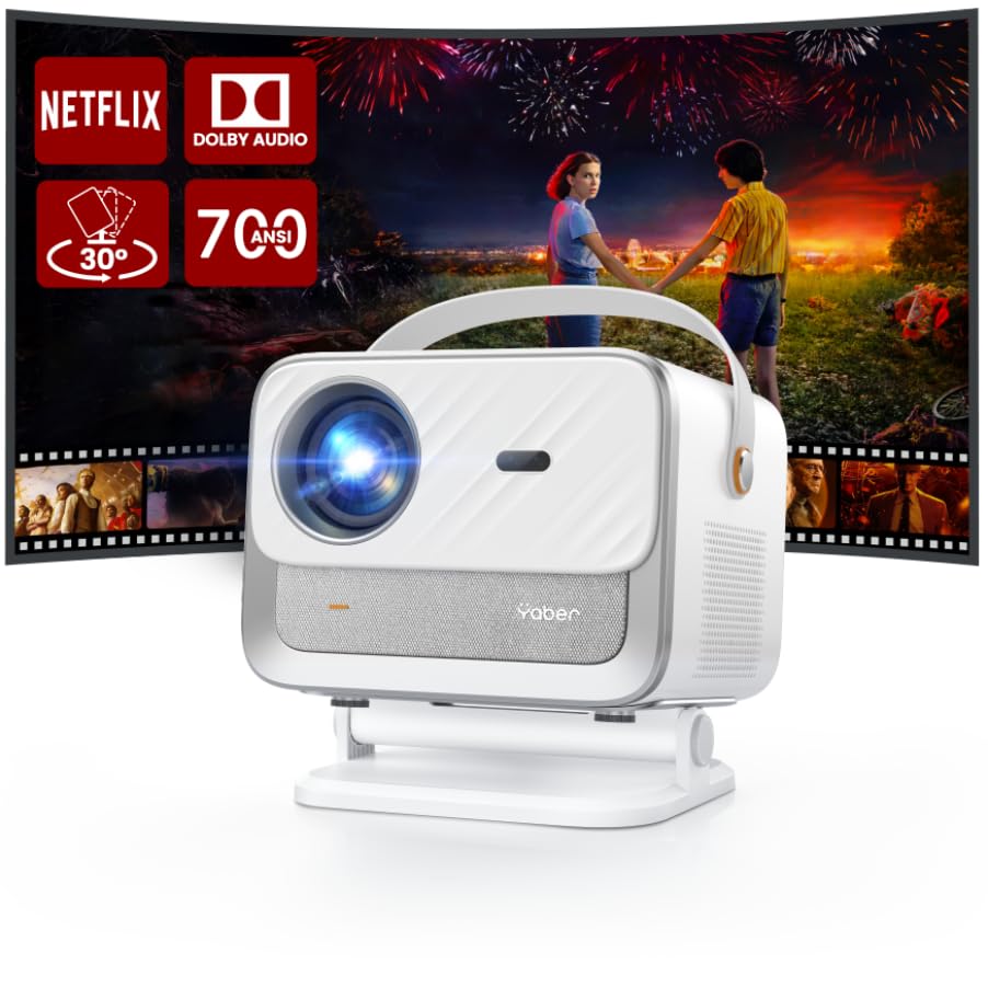 【Netflix Oficial/Dolby】 Proyector 4K Auto Focus/Keystone, 700ANSI YABER V12 Smart Proyector Full HD 1080P Nativo WiFi6 Bluetooth, Proyector Cine en Casa Outdoor Portatil para Movil/iOS/TV Stick/PS5