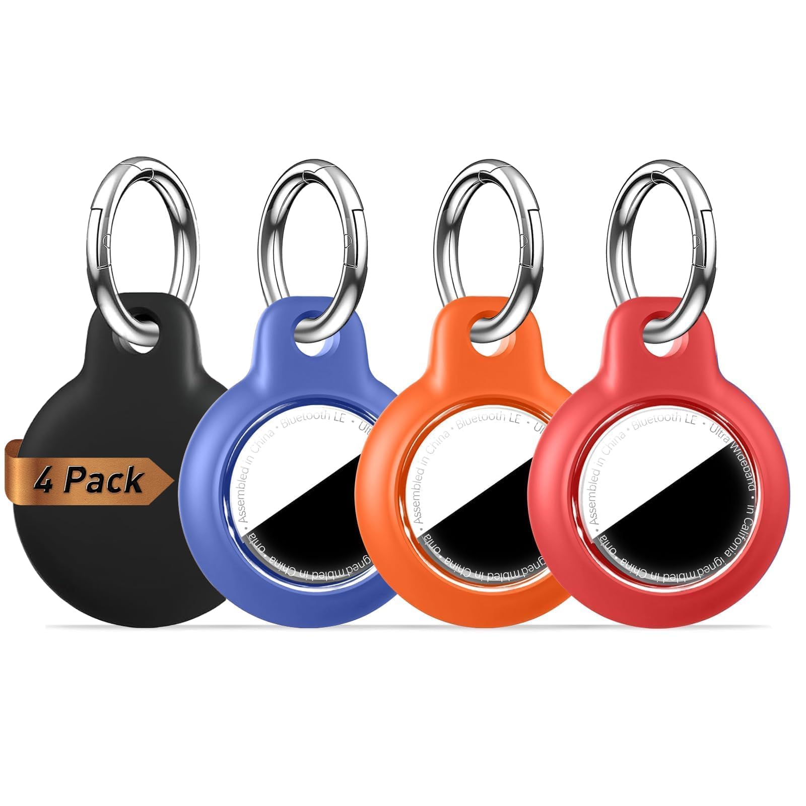 MOLOSLEEVE [4-Pack] Waterproof Case for AirTag 2 (2nd Gen) &amp; 1st, Upgrade Shockproof Holder Keychain for Air Tag, Full Body Protective Cover for Keys, Luggage, Dog Collar, Black/Blue/Orange/Red