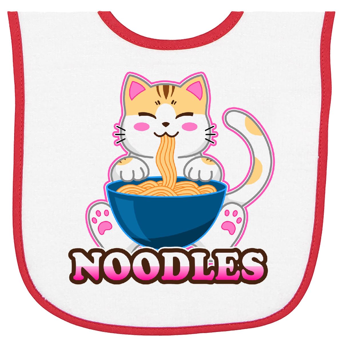 inktastic I Love Noodles with Cat Illustration Baby Terry Cloth Bib