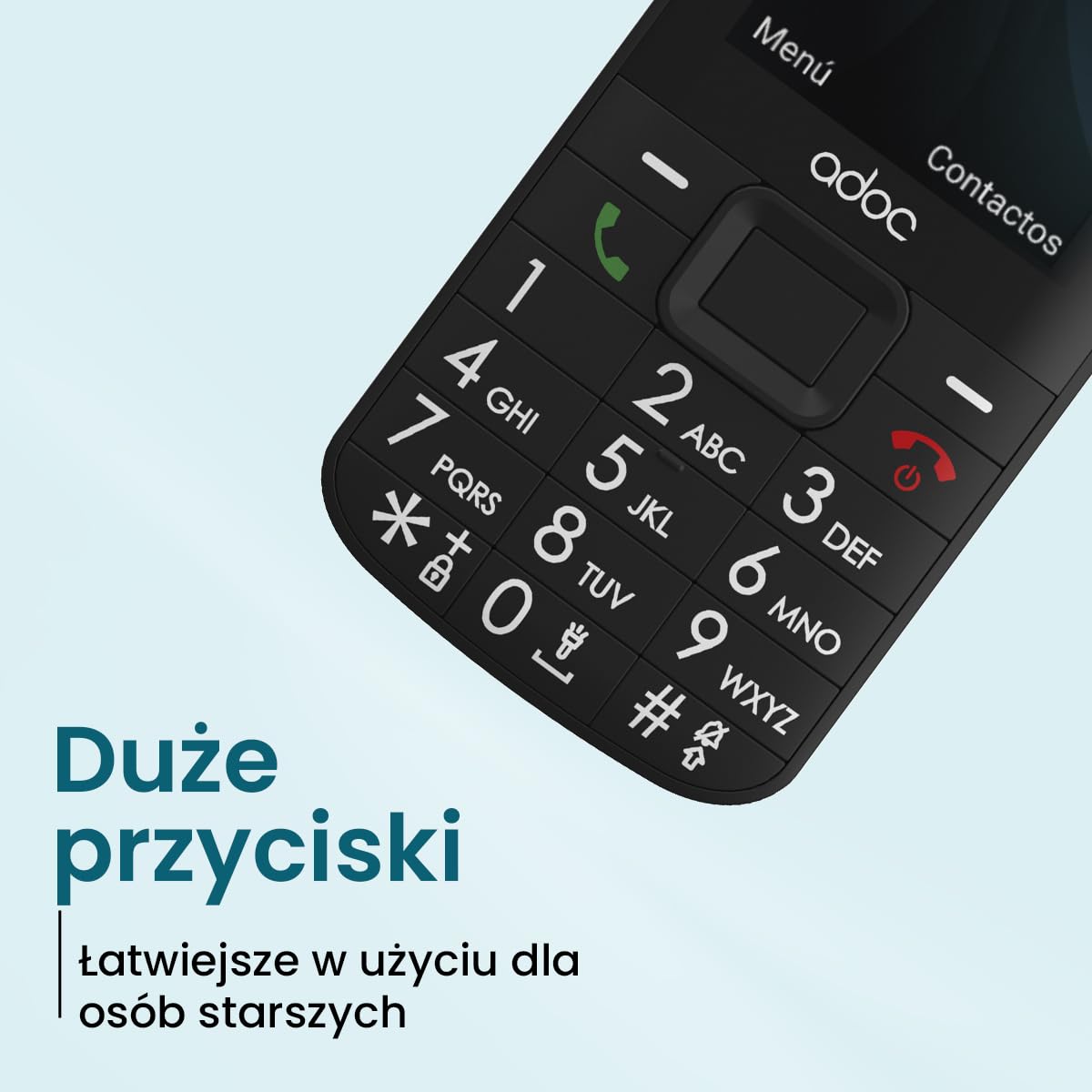 ADOC Telefon komórkowy przeznaczony dla osób starszych, duże klawisze, SP01, Android, 4G, Przycisk SOS, Bluetooth 4.0, Wi-Fi, GPS, Bateria 1.400 mAh, Latarka, Jack 3.5