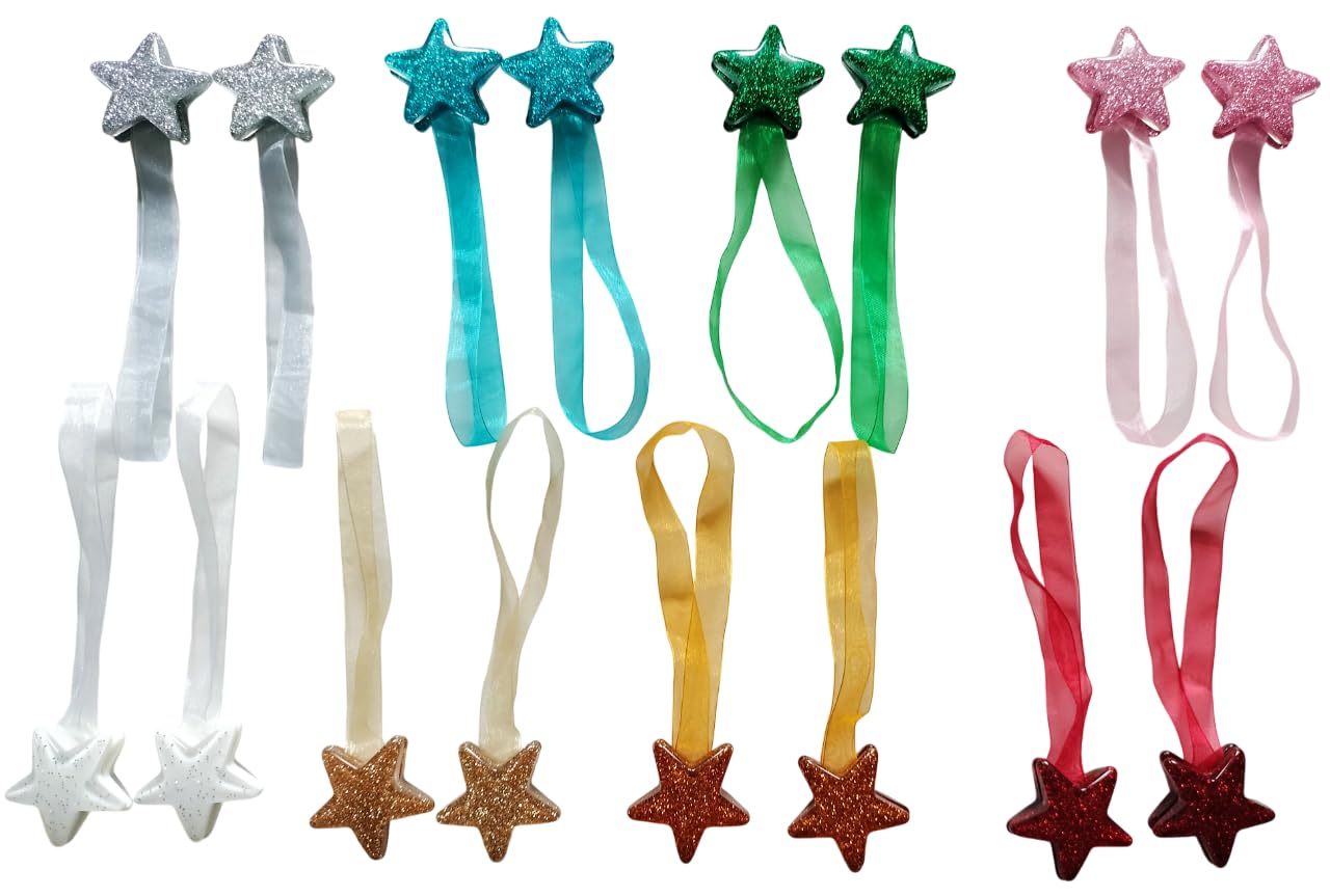 Coppia di Calamite per Tende - Semplici di Forma Stella (Stile Glitter) - In Vari Colori (BIANCO)