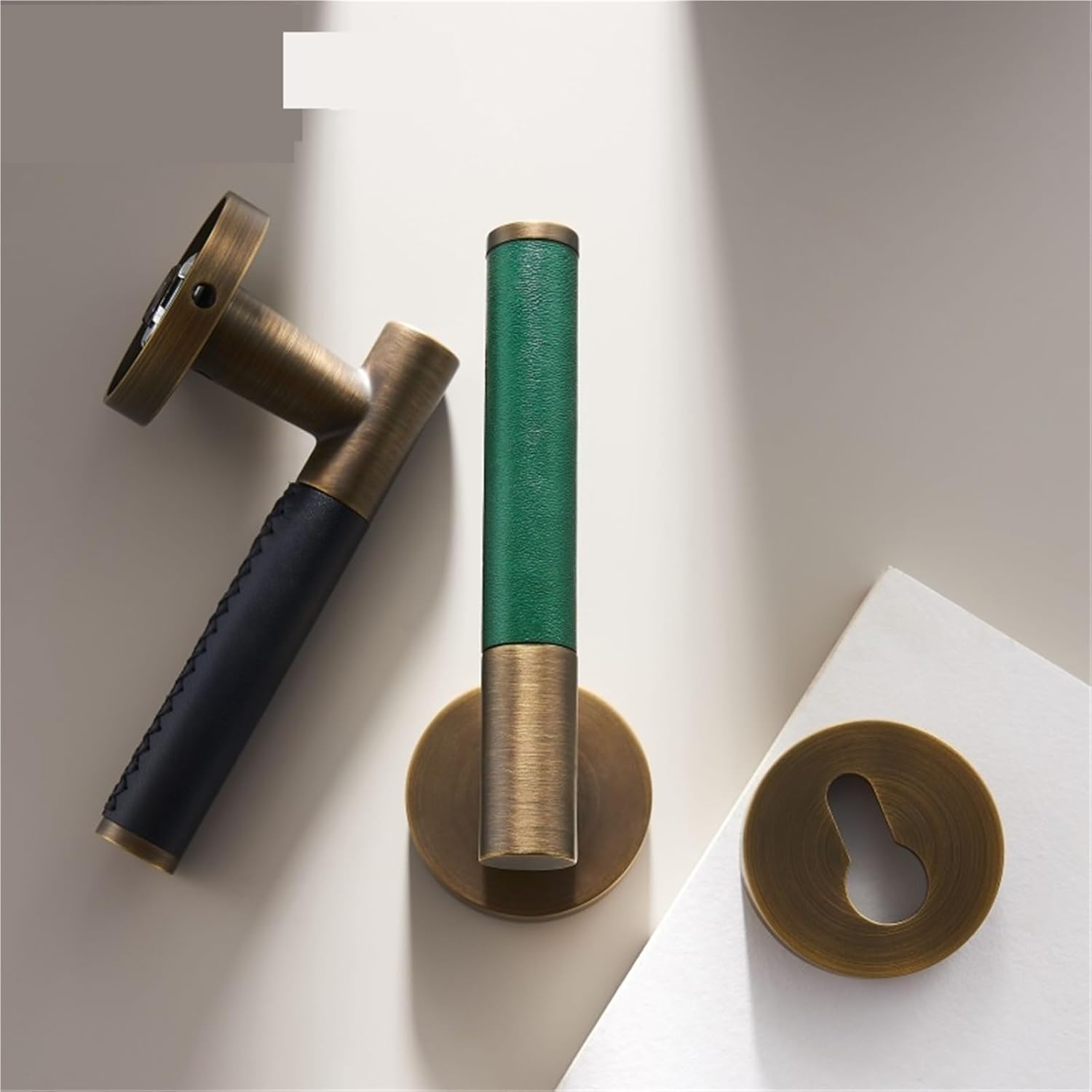 Brass Leather Door Lock Interior Double Wood Lever Dummy Handle 1Pcs(Dummy-Orange)