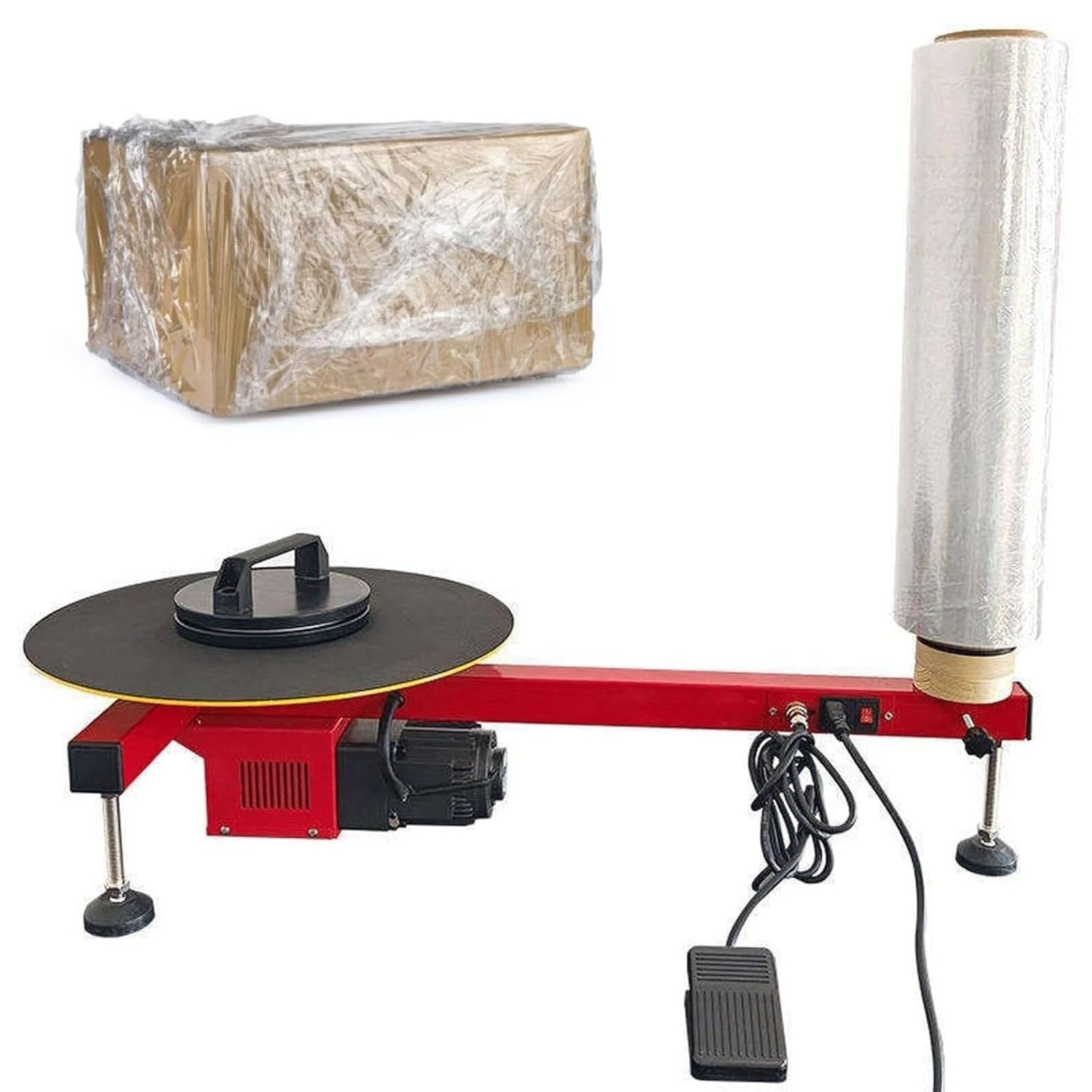 Kartonwickelmaschine, Stretchfolienspender-Wickelmaschine, Elektrischer Palettenwickler für 20-70cm Stretchfolie, Schrumpffolienmaschine mit Fußschalter,No Film