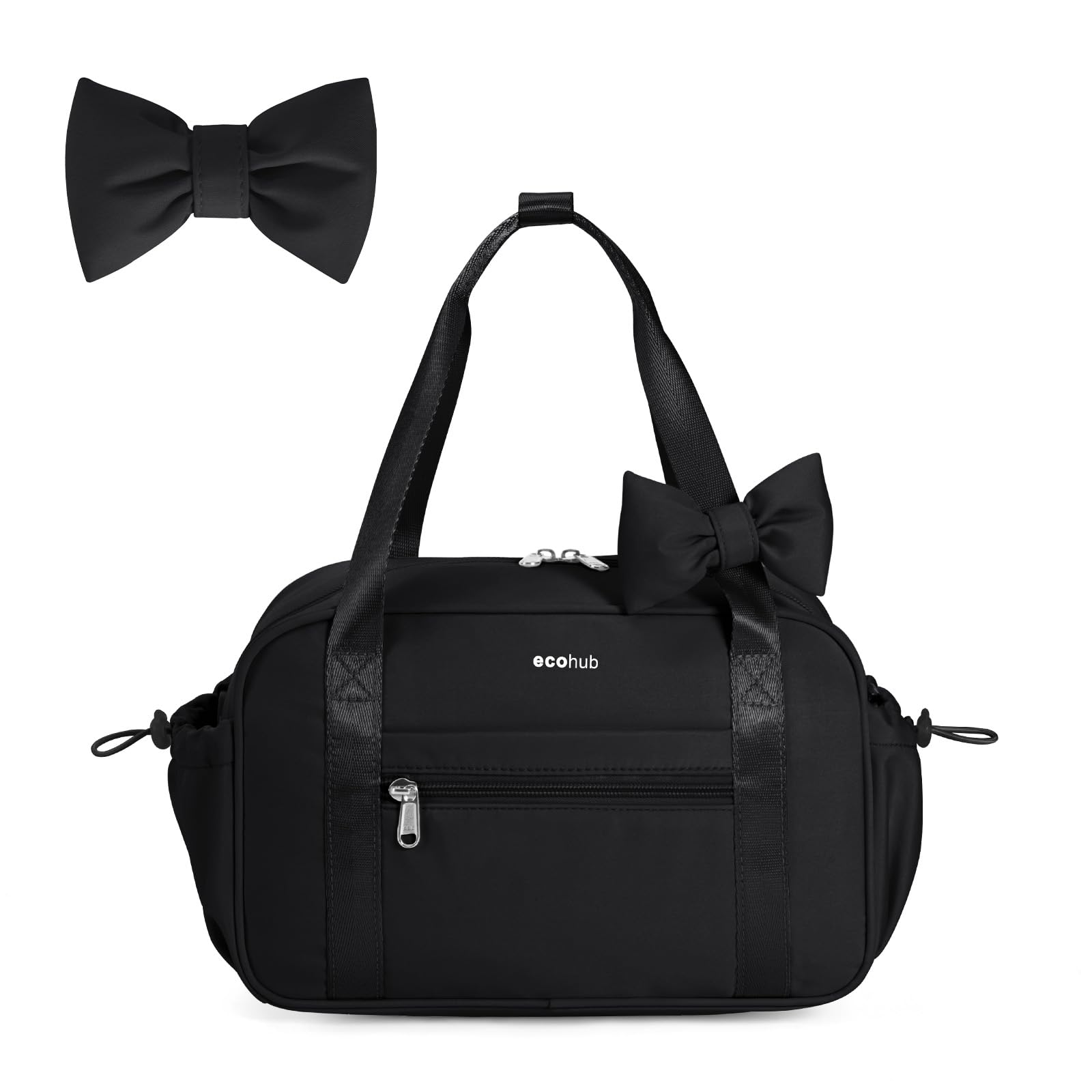 ECOHUB Small Gym Bag for Women, Mini Gym Duffle Bag with Wet Compartment, Cute Bowknot Sports Bag, Gym Tote Bag Dance Yoga Workout Travel Bags Black