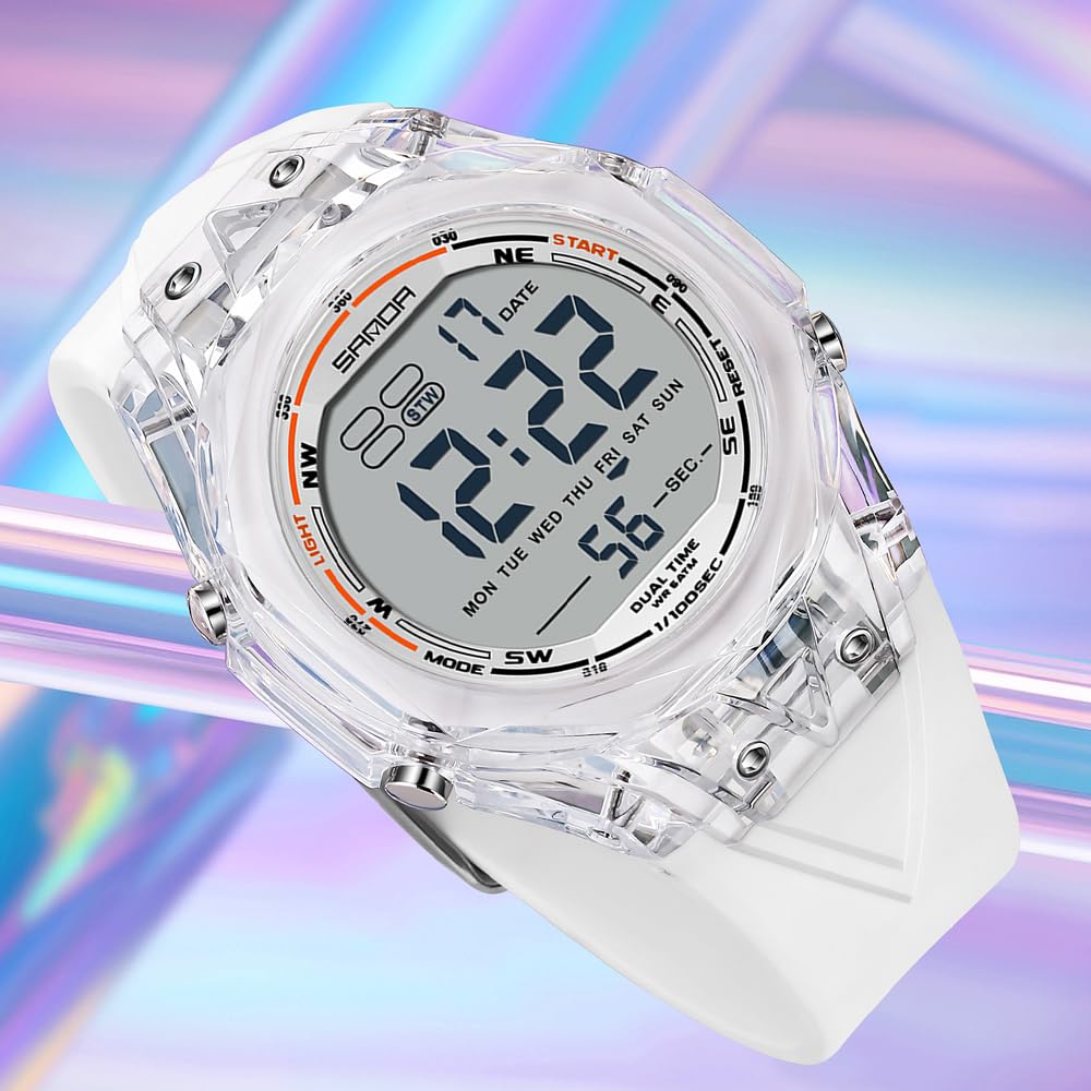 Orologio da polso da uomo, trasparente, militare, sportivo, digitale, impermeabile fino a 50 m, retroilluminazione a LED, cinturino in TPU, calendario con data, orologio da polso casual