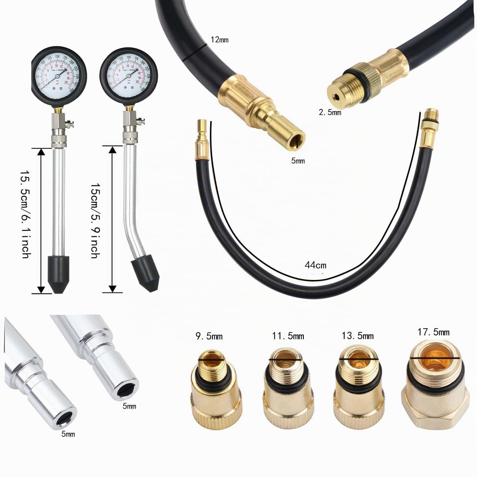 Testeur de Compression de Cylindre,Testeur de Compression Moteur,Compressiometre Essence et Diesel,0-300 PSI/0-21 kg/cm2 Compressiometre Moto,Pour Voiture et Moto M10 M12 M14 M18