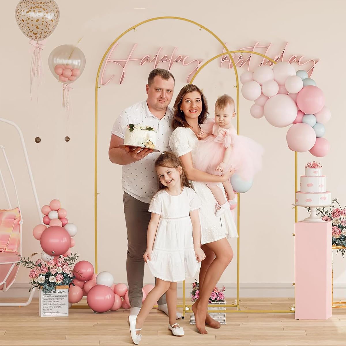 Lot de 2 supports d'arche de fond en métal de 2 m et 1,8 m - Cadre de ballons arqué pour cérémonie de mariage, fête d'anniversaire, fête prénatale, anniversaire de mariage, remise de