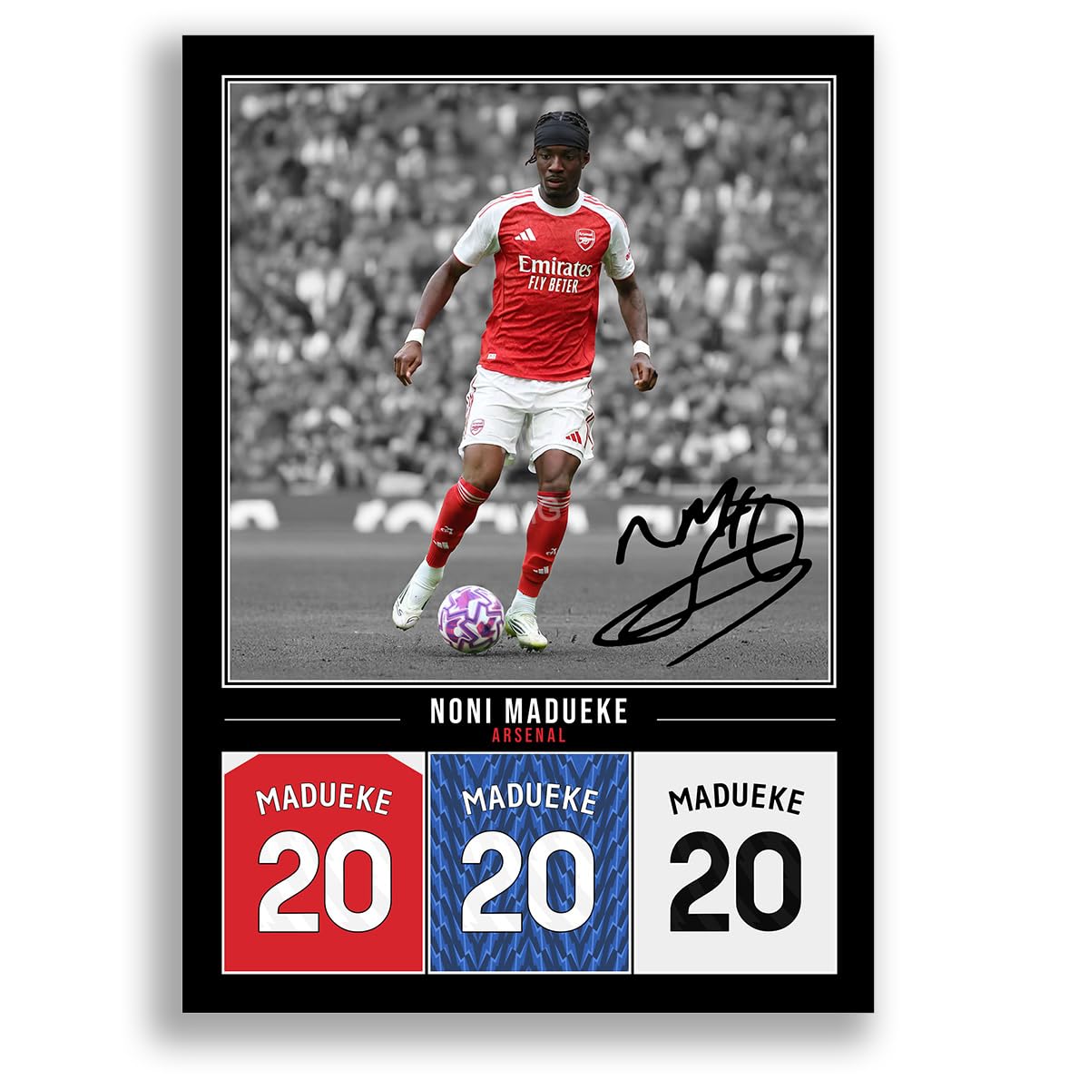 Noni Madueke Arsenal Signed Photo Poster Print Picture Display Framed Autograph Memorabilia for Football Fans Gift England (A4 poster Only Black)