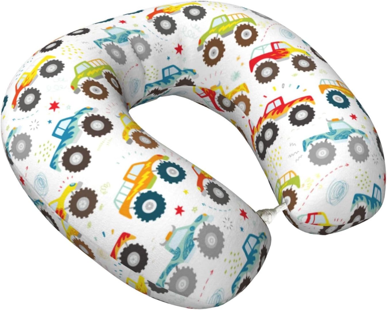 Cartoon Monster Trucks Travel Pillow Memory Foam Neck Pillow, Travel Essentials Airplane Pillow, Neck Pillow for Traveling/Sleeping, Travel Accessories for Women Men