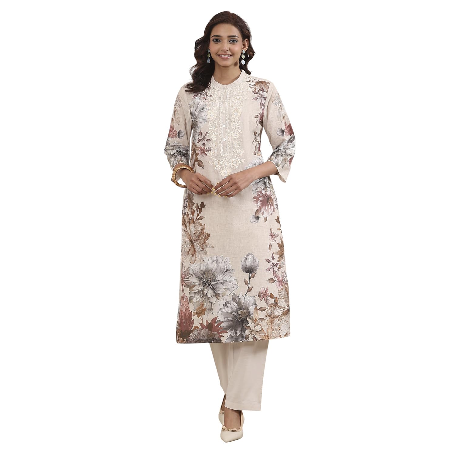 biba Women Beige Cotton Straight Kurta Pants Set_36-picture-22