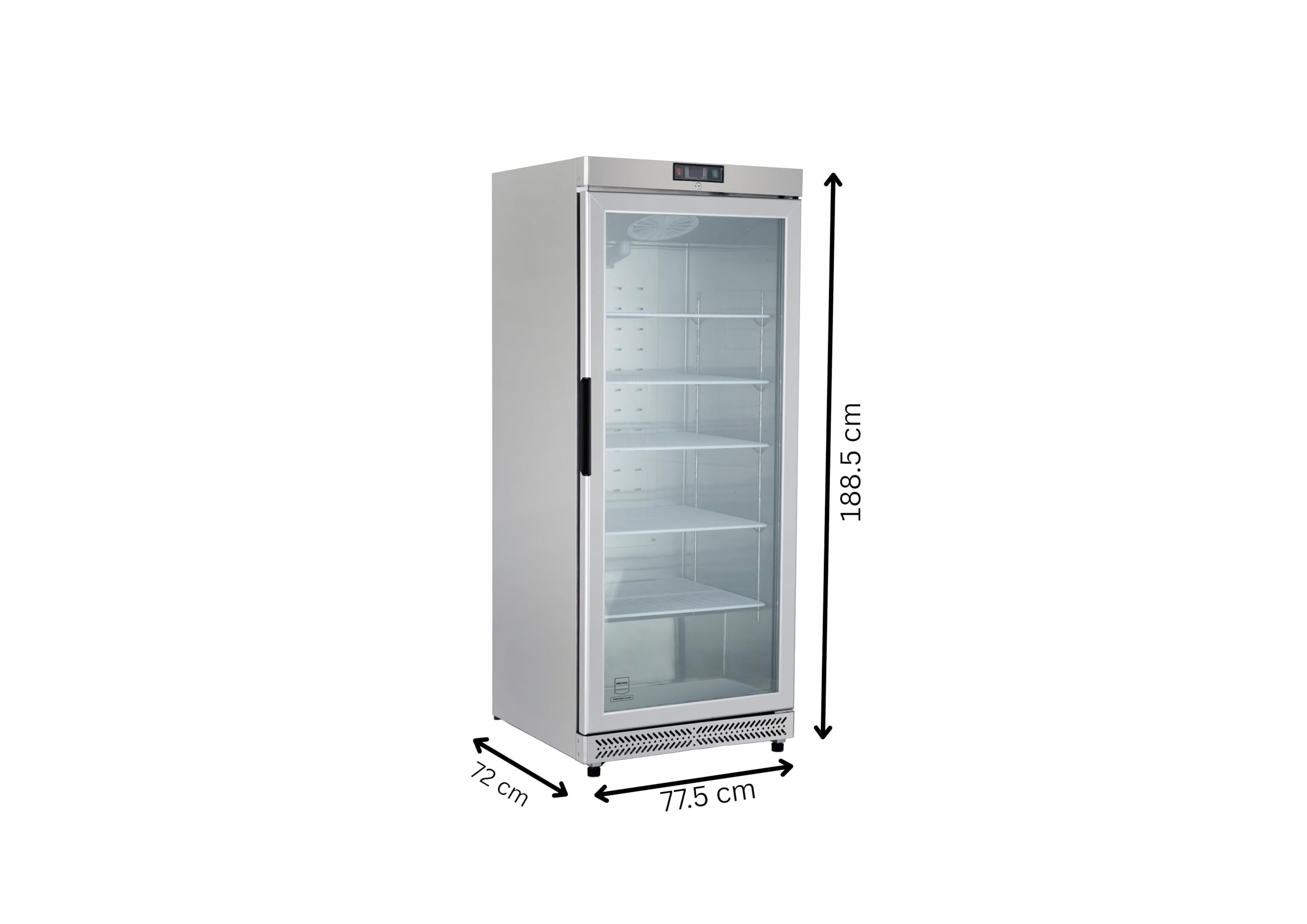 METRO Professional Congelatore con Porta in Vetro GFR6600G, 380L, 5 Ripiani, Illuminazione LED, Serratura, 2 Ruote, Bianco