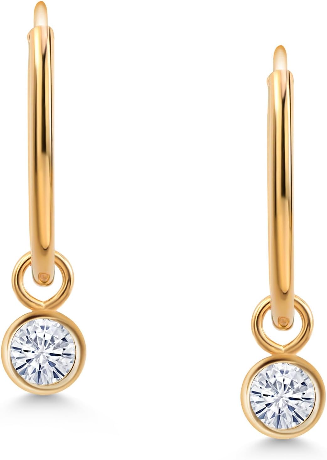 Gem Stone King 14K Yellow Gold Gemstone Birthstone Endless Huggie Earrings For Women | Small Hoop Drop Dangle Earrings for Women | 20MM Length | Round 4MM