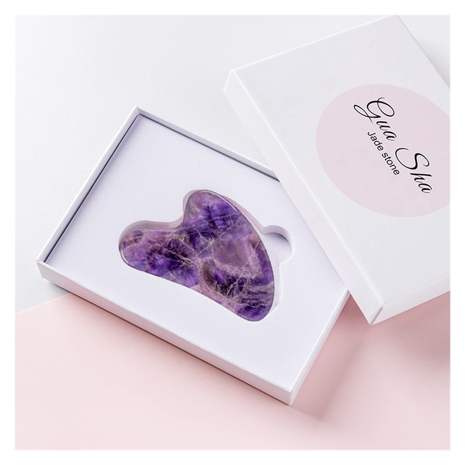 Amatista Piedra en Bruto Masajeador de Amatista Piedra Natural Rodillo Facial Conjunto de Herramientas Gua Sha SPA Acupuntura Raspado Cristal Cuerpo Cara Cuidado de la Salud Masaje (Color : Purple-1)