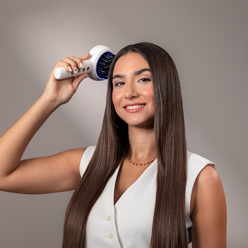 Cecotec Spazzola riparatrice con microcorrenti EMS, luce LED rossa e blu HairCare Revitalize TotalCare. Applicatore di siero e 5 livelli, nutre, rassoda e rafforza i capelli dalla radice