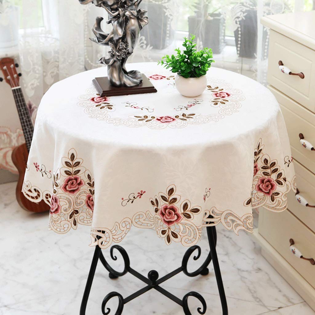 Tovaglia Da Pranzo in Pizzo Piccola Tovaglia Da Pranzo quadrata ricamata con fiore rosa Ngithstands Cover End Tovaglia Da Pranzo Sciarpa comò stile rustico, 5 colori ( Color : D , Size : Diameter 220c