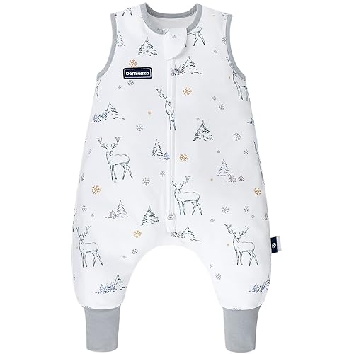 Saco de dormir para niños pequeños de 1.0 tog ultra suave de algodón y rayón hecho de bambú, saco de dormir con pies 2t-3t para caminantes de 24 a