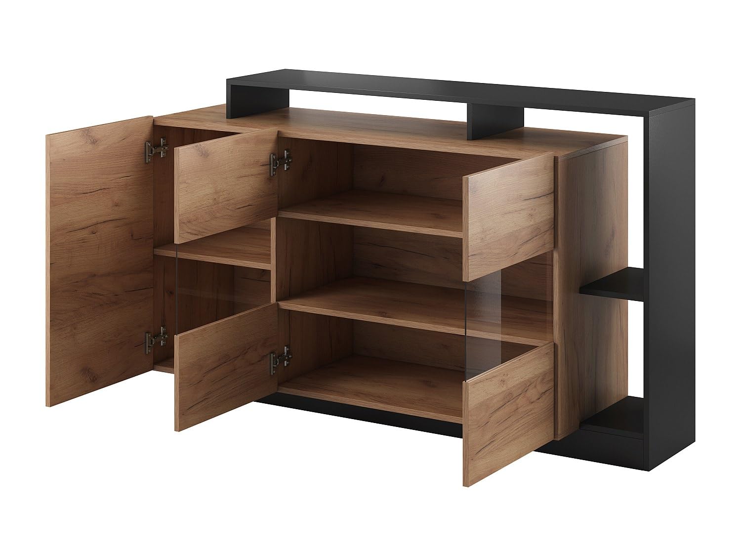 Vente-unique - Buffet 3 Portes et 3 niches avec LEDs - Coloris : Naturel et Anthracite - IDESIA