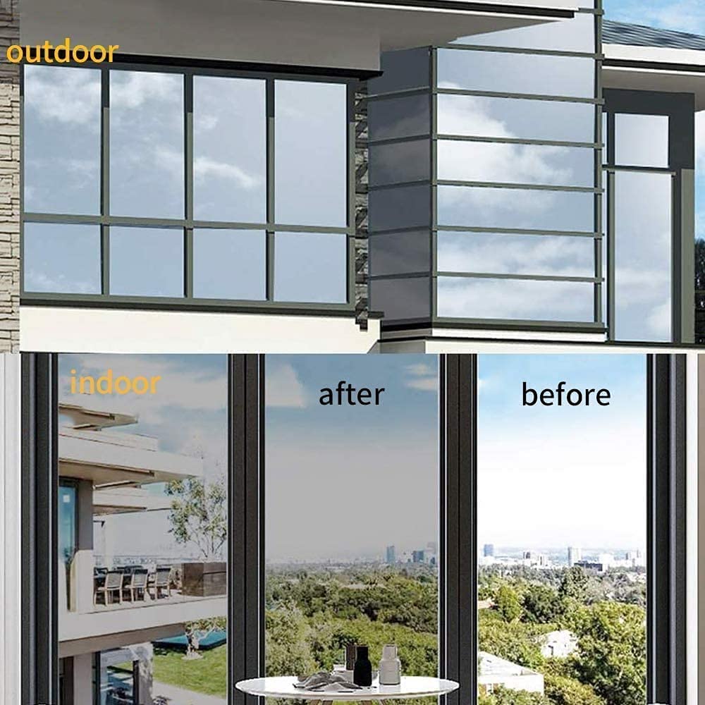 Lámina de espejo autoadhesiva, protección solar para ventana, protección visual, lámina reflectante para ventanas interiores, protección térmica, 99 % protección UV, protección solar (negro y