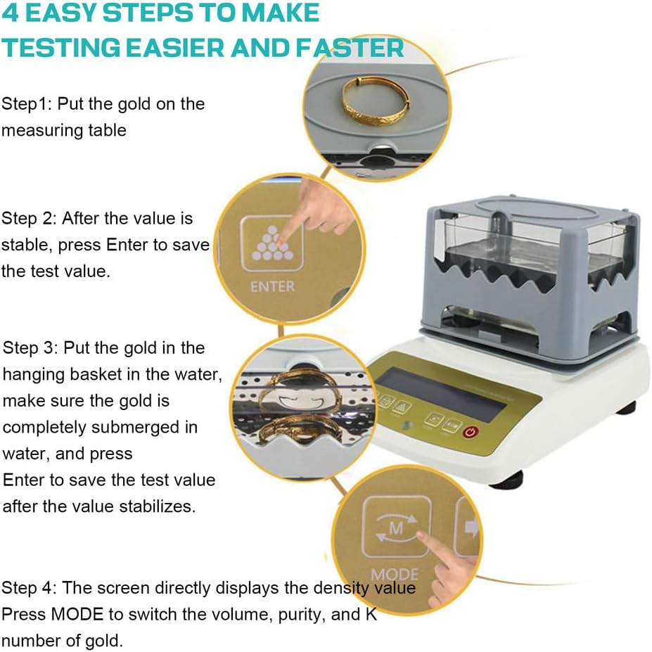 Gold Purity Analyser Meter - 0.01g/cm³ Density Resolution, Digital Electronic Gold Purity Tester Machine Precious Metal Authenticity Tester Gold Densimeter Density,300k