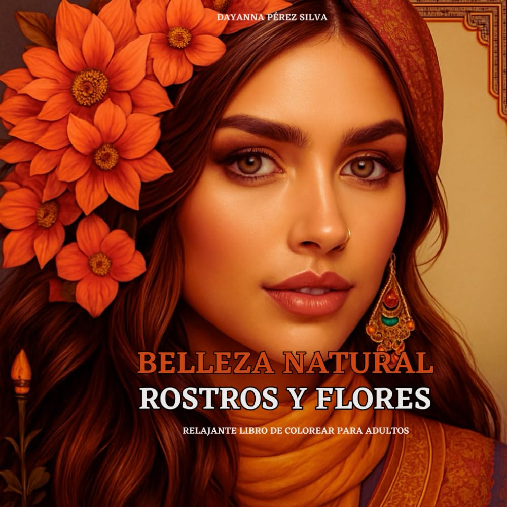 Belleza natural, rostros y flores: Relajante libro de colorear para adultos