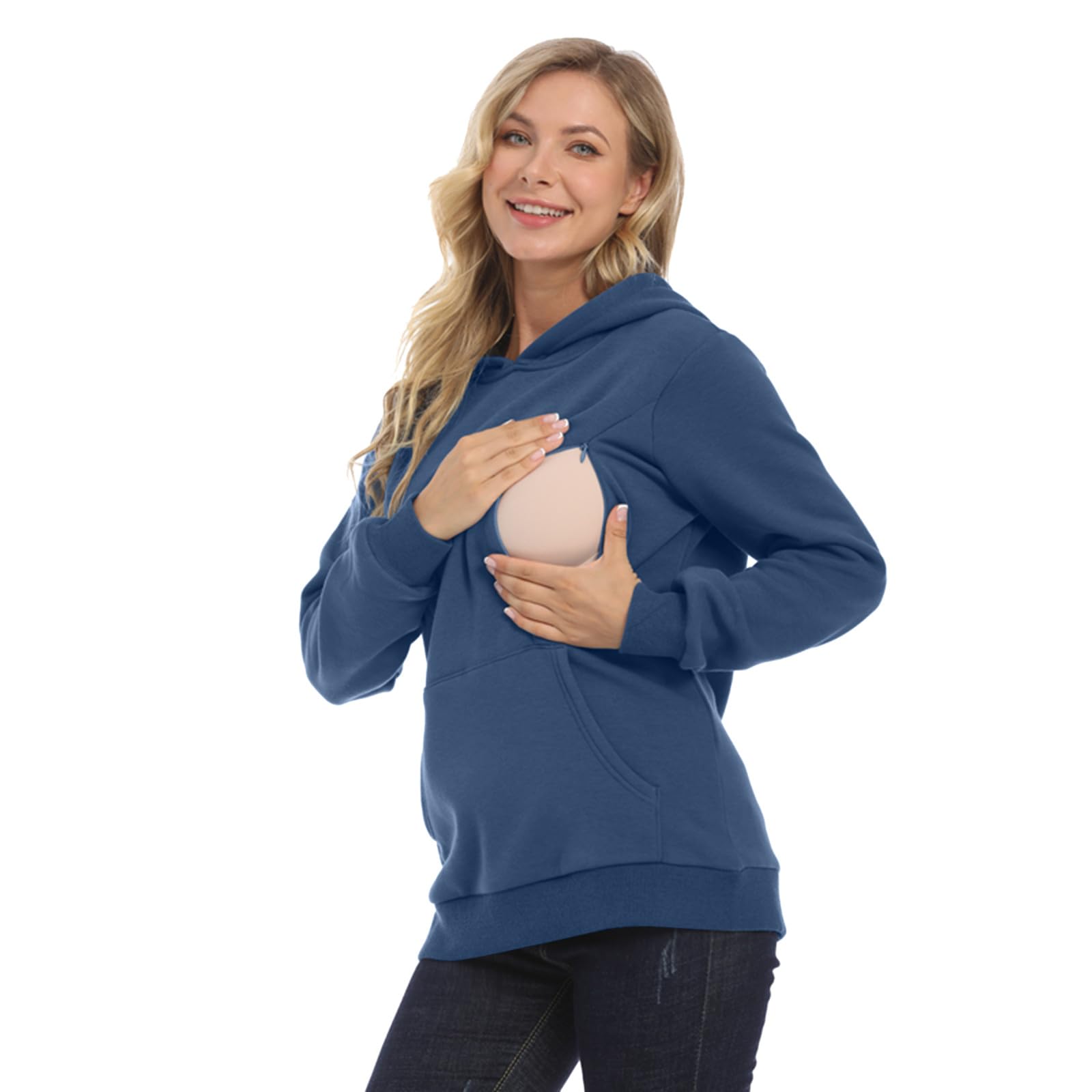 Pull à capuche pour femme enceinte en coton - Haut d'allaitement - Mode de maternité - Sweat à capuche pour l'allaitement - Pull chaud rembourré - Combinaison d'allaitement en polaire